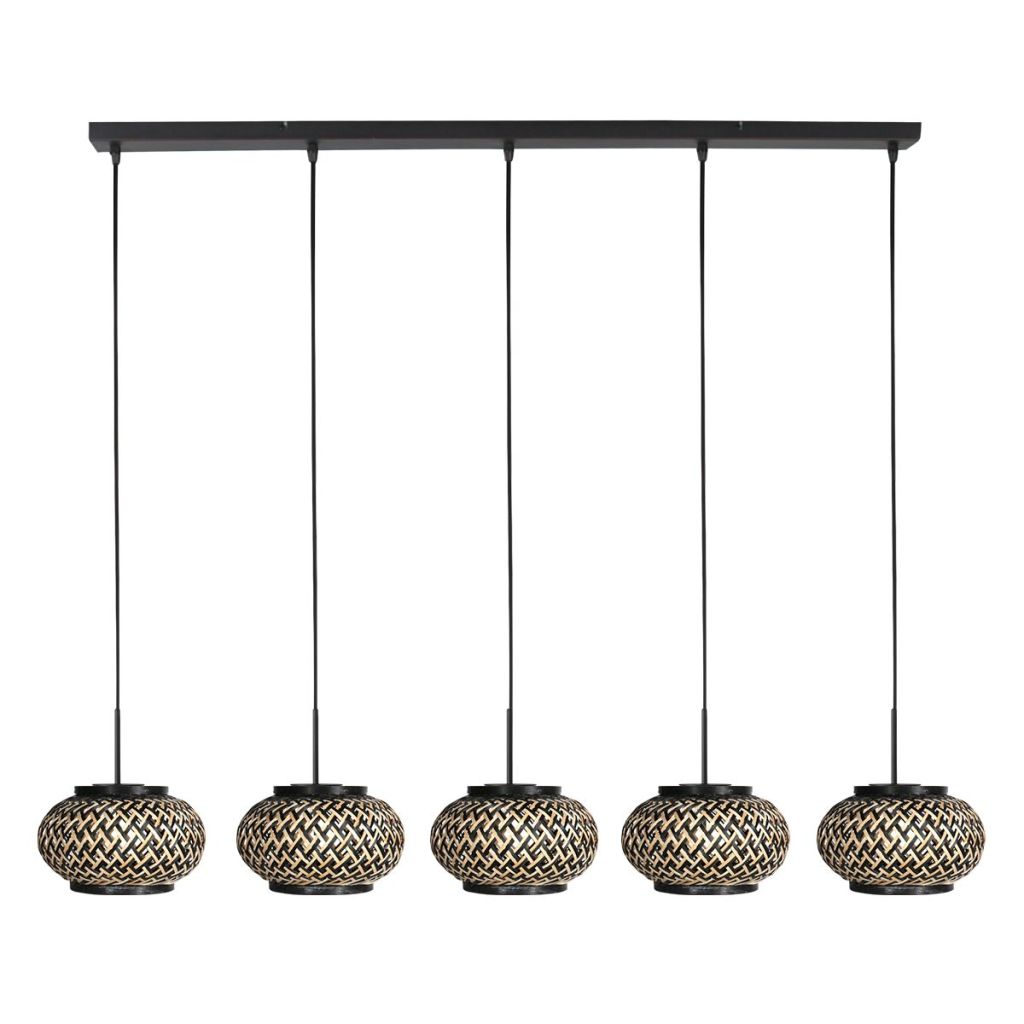 Steinhauer 5-lichts hanglamp rechtNox Light met bamboe kappen - 4528ZW