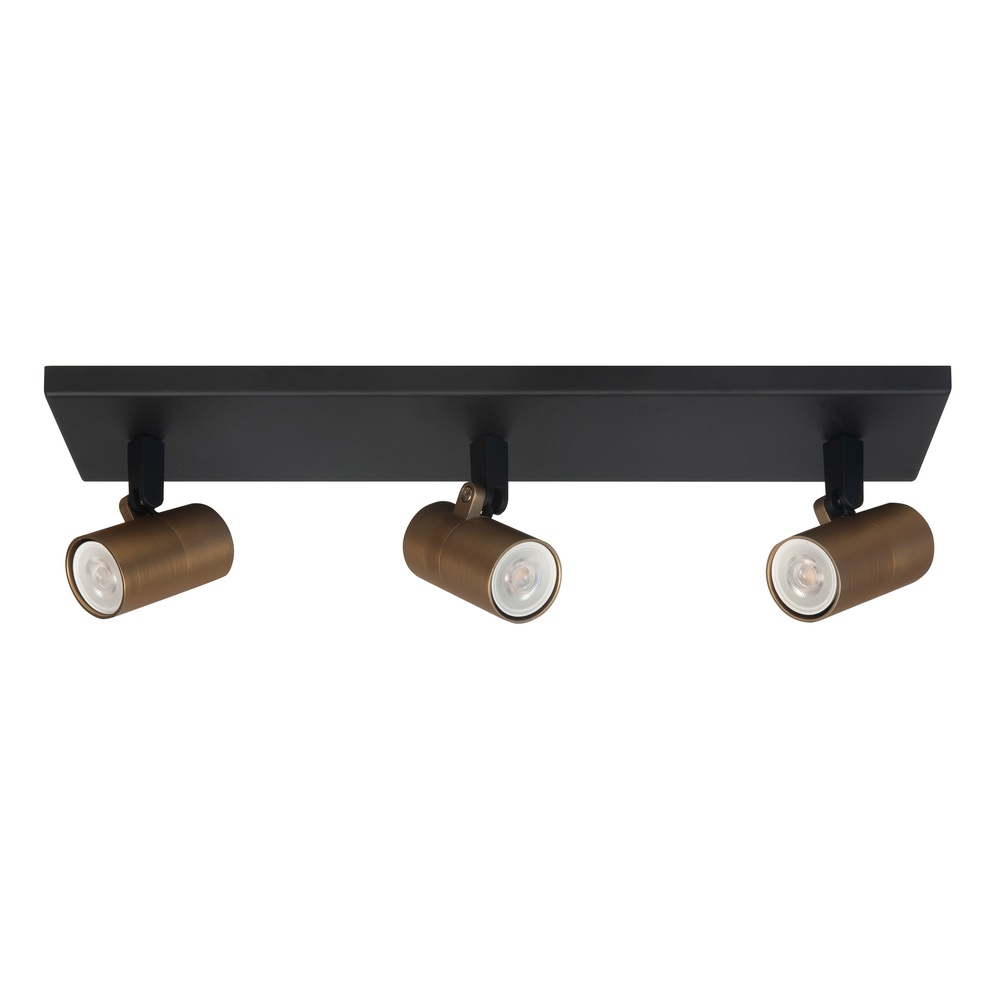 Highlight Opbouwspot Piccolo zwart met messing 3-lichts recht - S7443.38