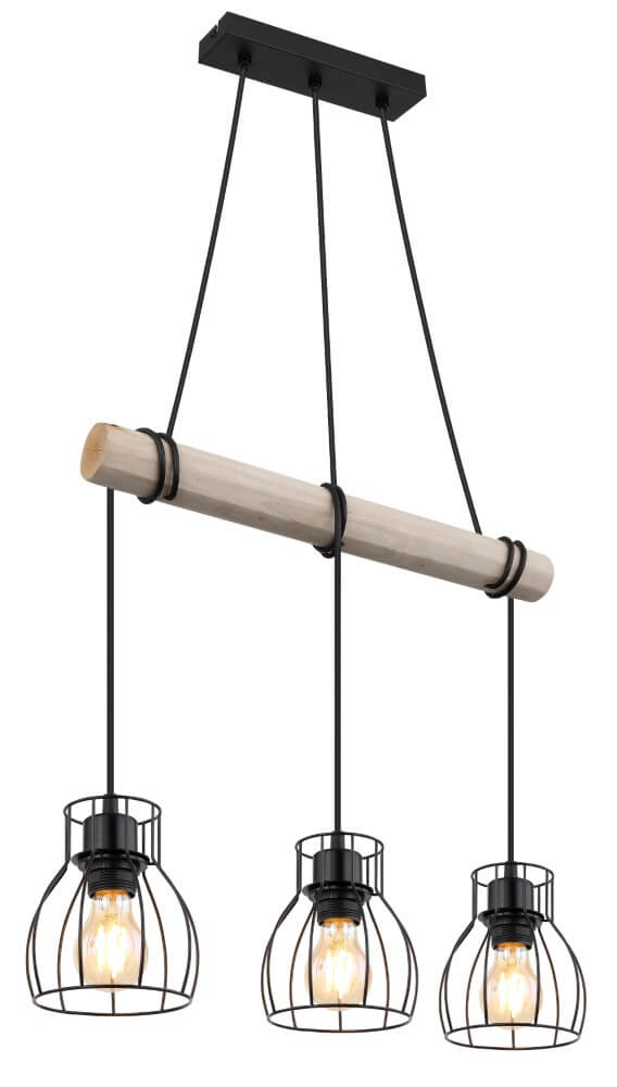 Globo Landelijke hanglamp Mina hout met zwart - 15326-3H
