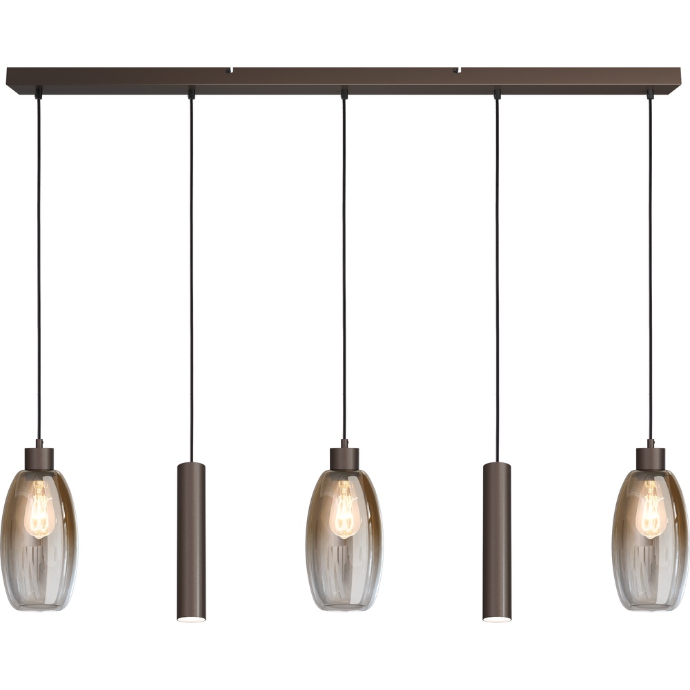 Masterlight Glazen hanglamp Olive 3x Ø 12,5cm - 2x Run pendel - cacao - 2431-15-130-5RC20215