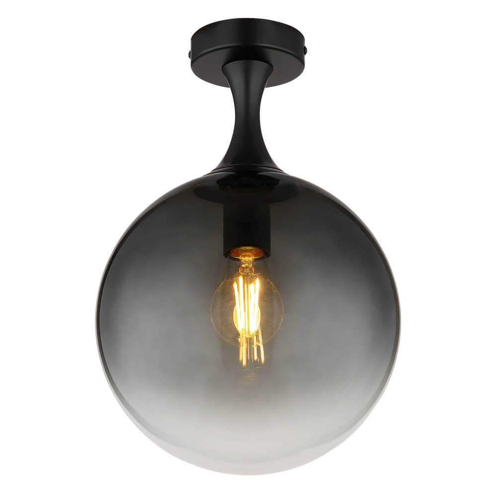 Globo Zwarte plafondlamp Dalton bol smoke glas Ø 25cm - 15885D