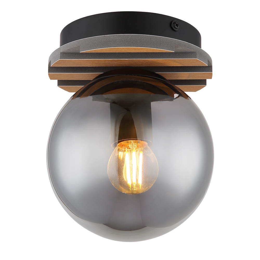Globo Plafondlamp Parsons zwart met hout - 54343-1