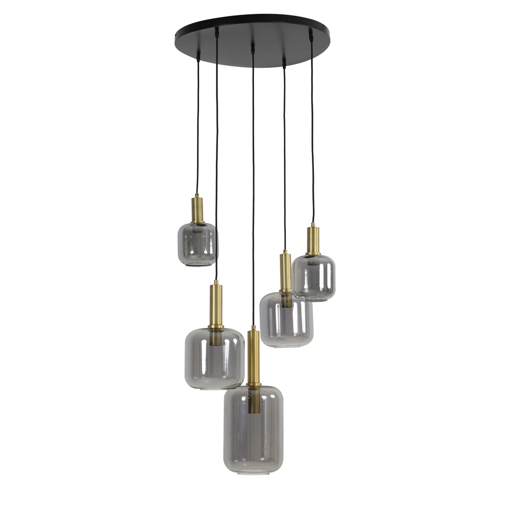 Light & Living Vide hanglamp Lekar 5x E27 - messing met smoke glas - 2949084