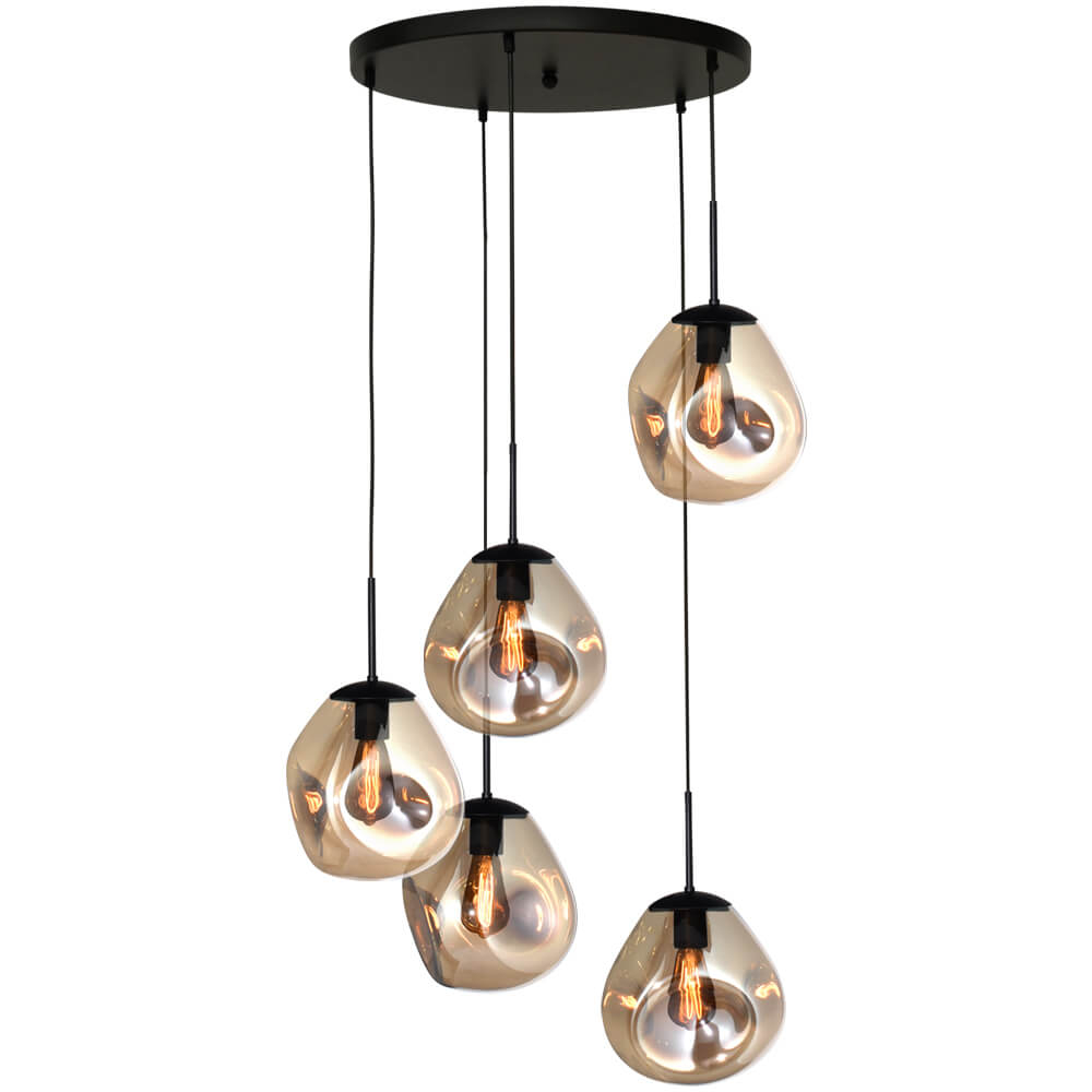 Masterlight Vide hanglamp Lava 5x goud glas Ø 24cm - 2762-05-50-5-02-61