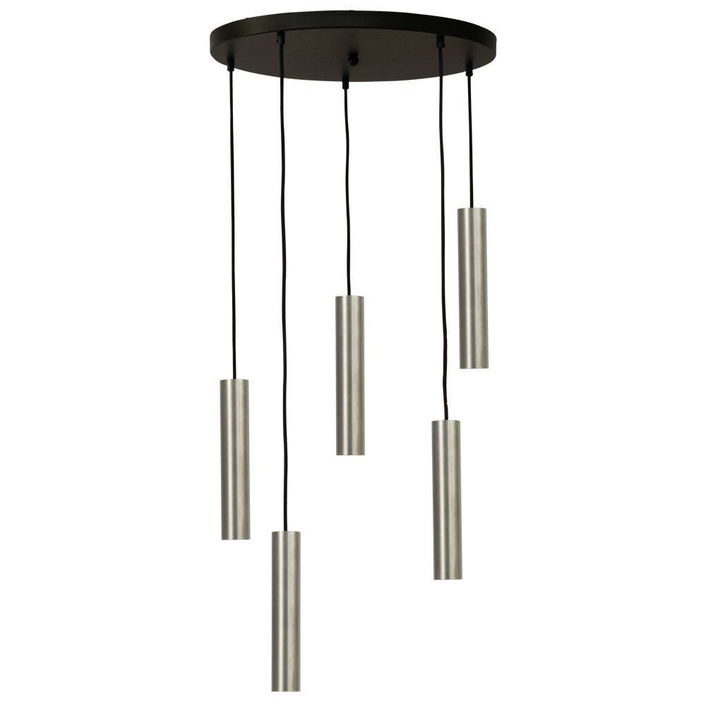 Masterlight Hanglamp Run 5-lichts RVS met gunmetal - 2382-05-37-50-5