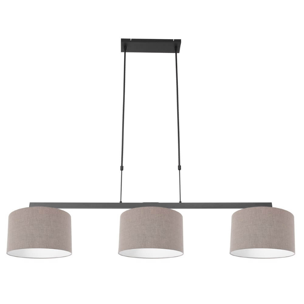 Steinhauer Zwarte hanglampStang met taupe linnen kappen - 3462ZW