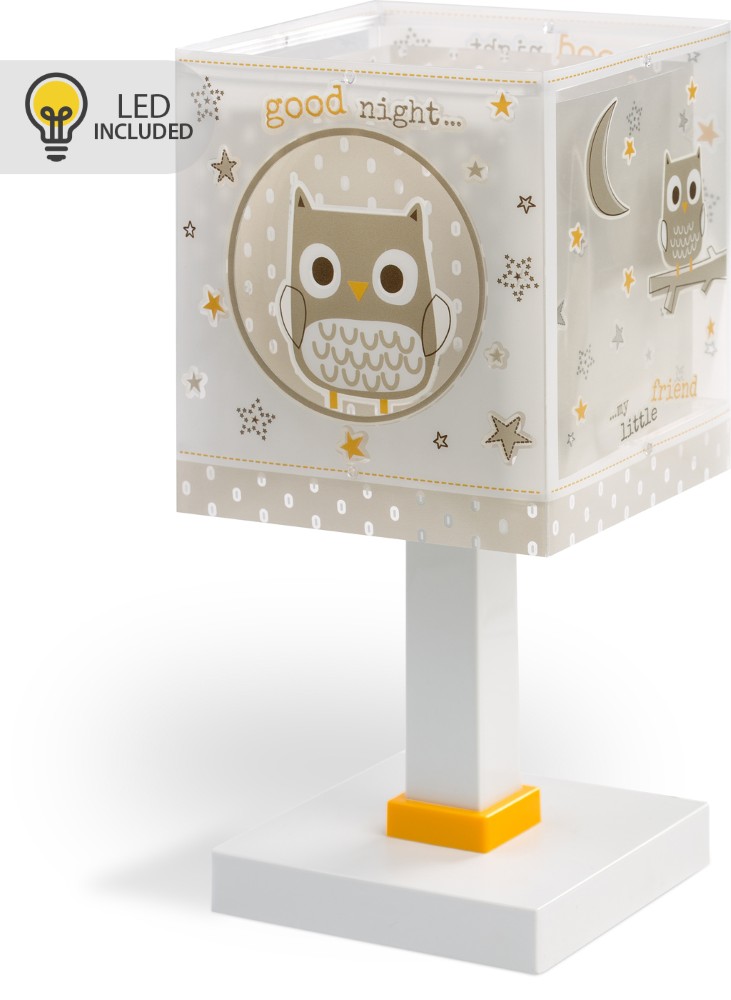 Dalber Kinderkamer tafellamp Goodnight uil wit met grijs - 63391N