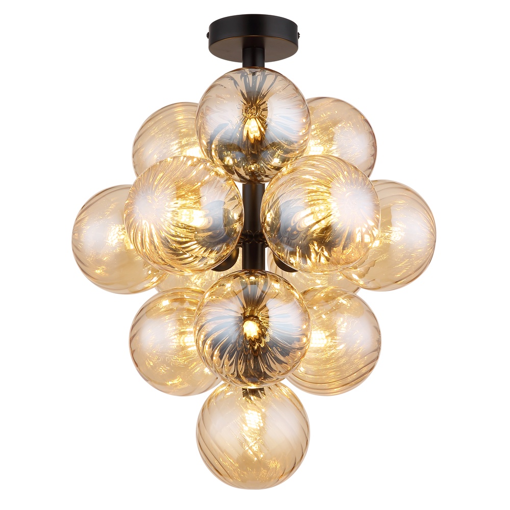 Globo Zwarte plafondlampConor met amber glas - 56146D