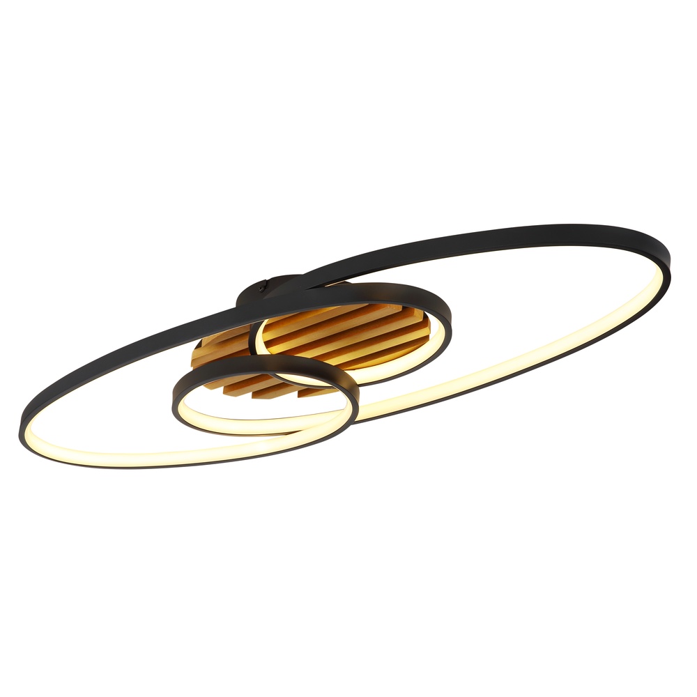 Globo Ovale plafondlamp Tisha I zwart met hout - 67362-42