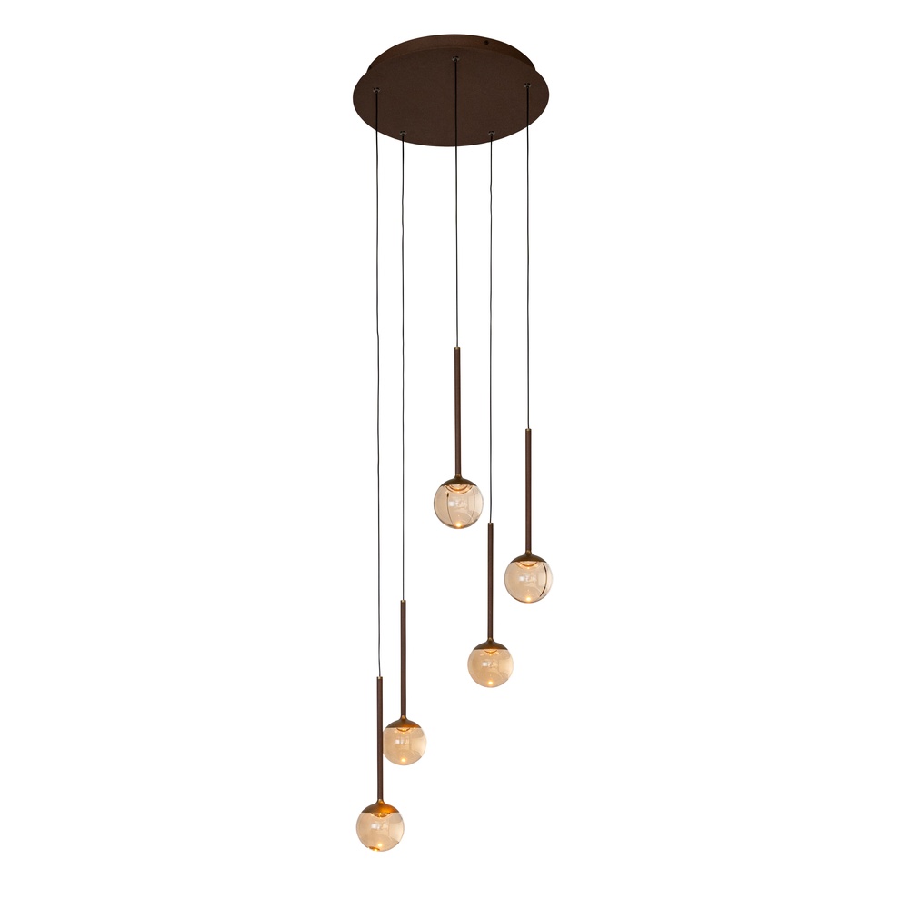 Premium by Lucide Design hanglampCalina 5-lichts met amber bollen - 24406/37/96