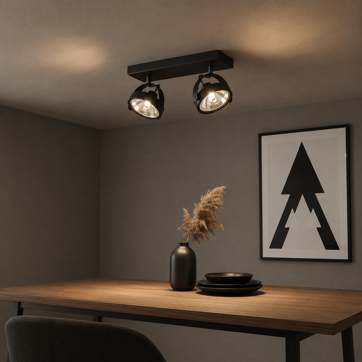 Artdelight Opbouwspot Wajer dubbel zwart - PL WAJER2 ZW