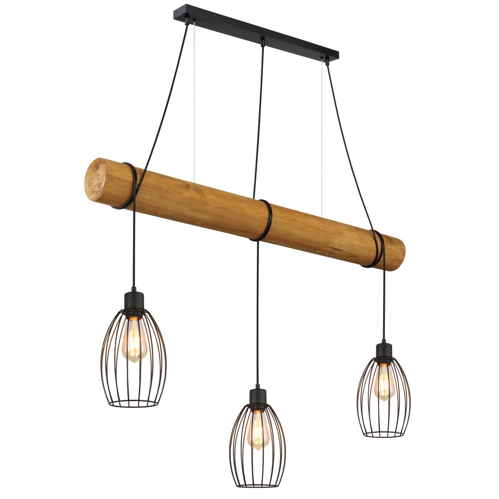 Globo Landelijke hanglampBerti 3-lichts hout met zwart - 30250346