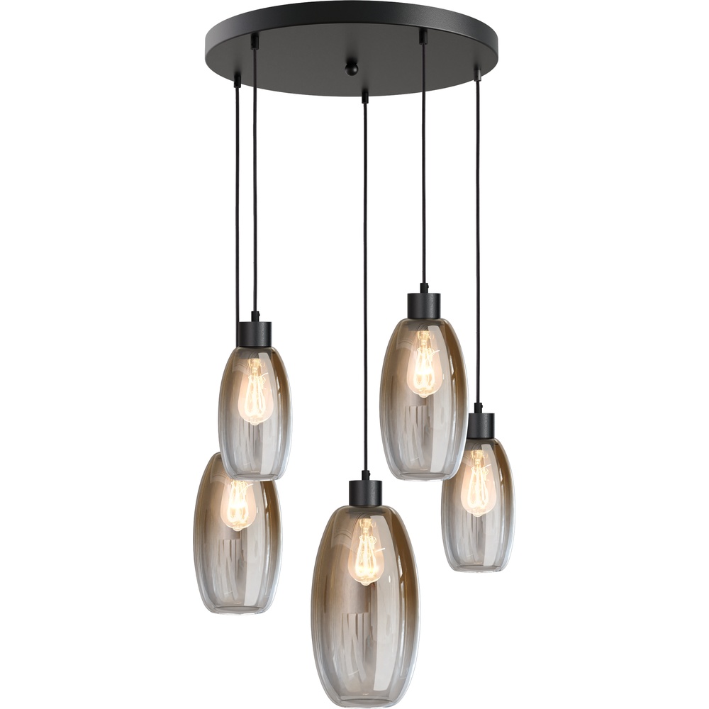 Masterlight Vide hanglampOlive met 5 glazen - zwart - Ø50cm - 2432-05-50-5-02-221