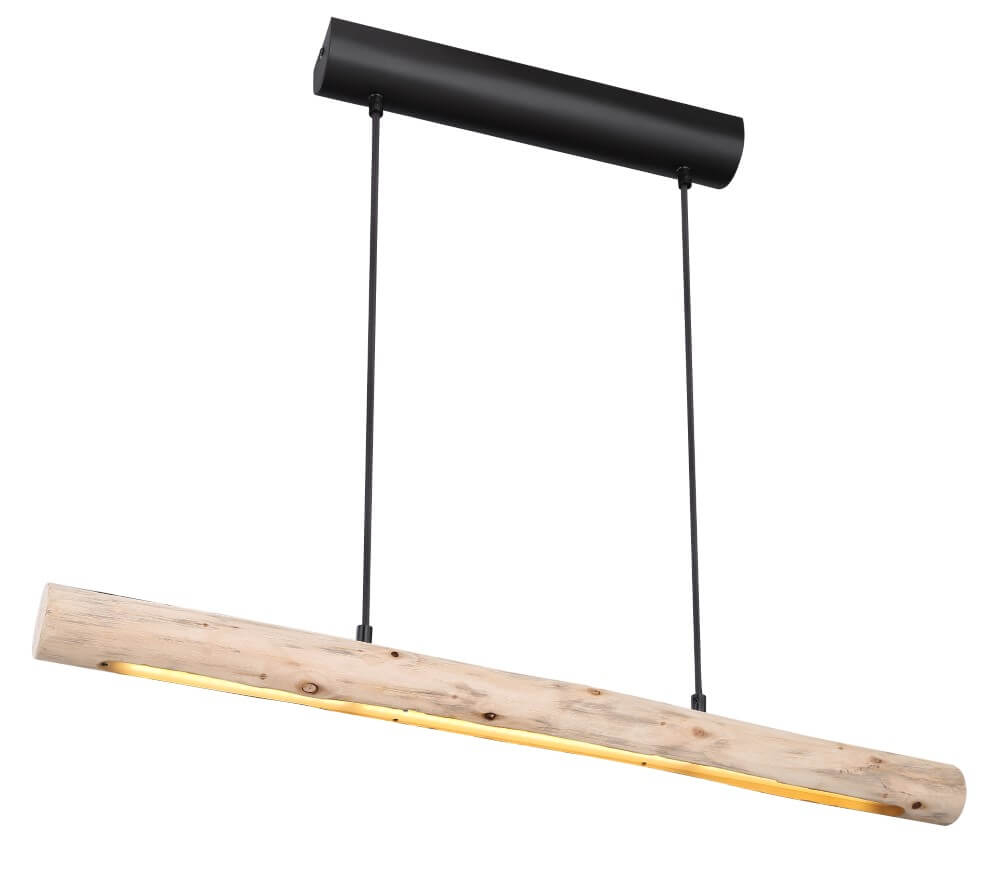 Globo Hanglamp Mella zwart met hout 80cm - 15379-15