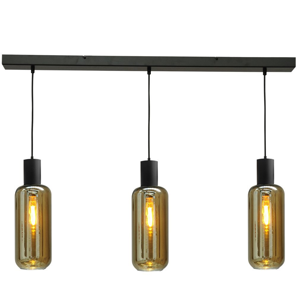 Masterlight Zwarte hanglamp eetkamer Bounty 3-lichts cilindrisch glas - 2471-05-05-100-3-5