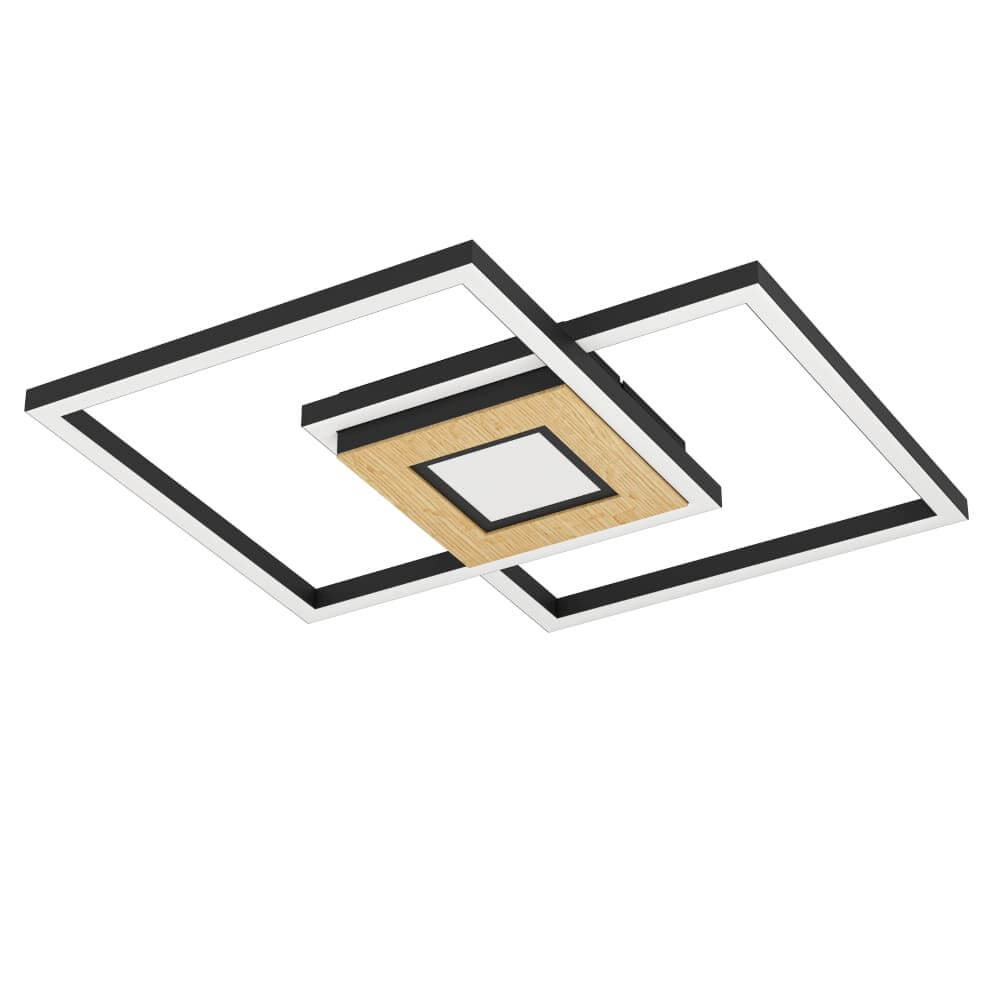 Eglo Led plafondlamp Marinello zwart met hout - 901742
