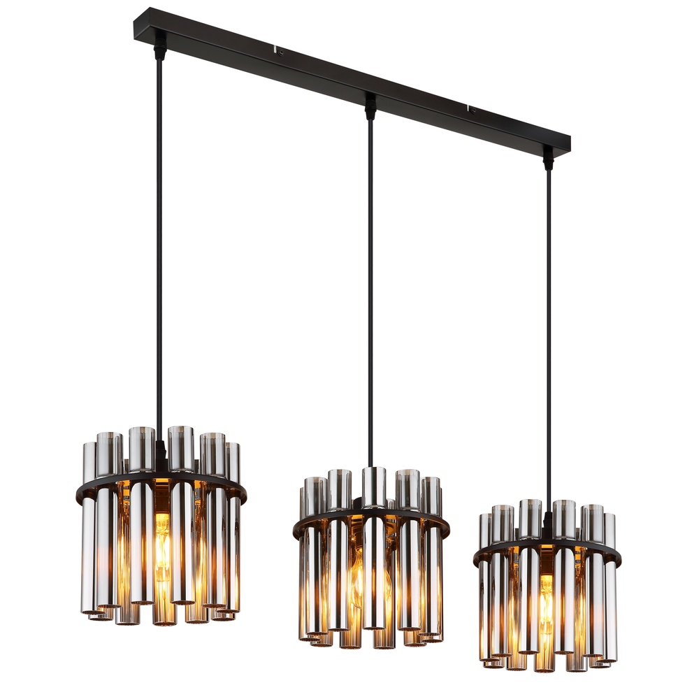 Globo 3-lichts hanglampGorley II zwart met glas staafjes - 156980-3H
