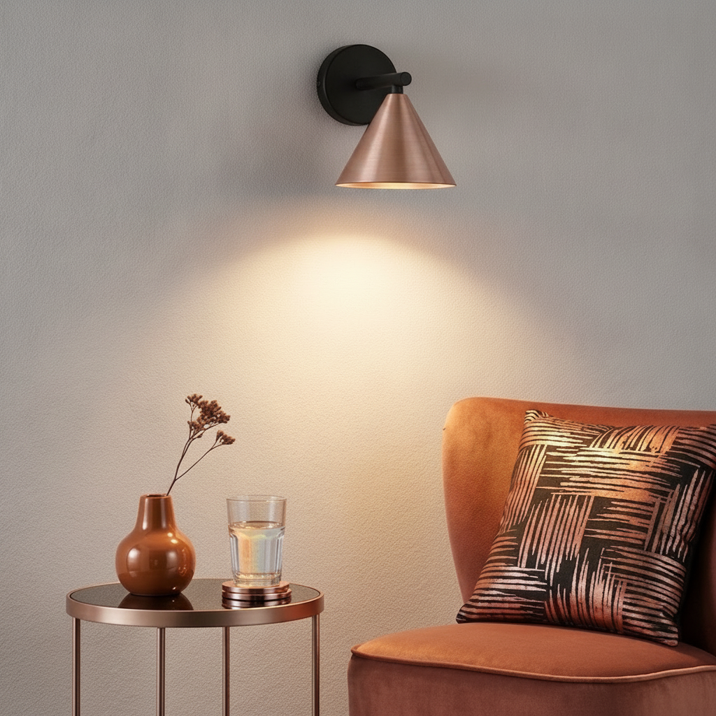 Lyora WandlampConico enkel zwart met koffiebruin - 9011427
