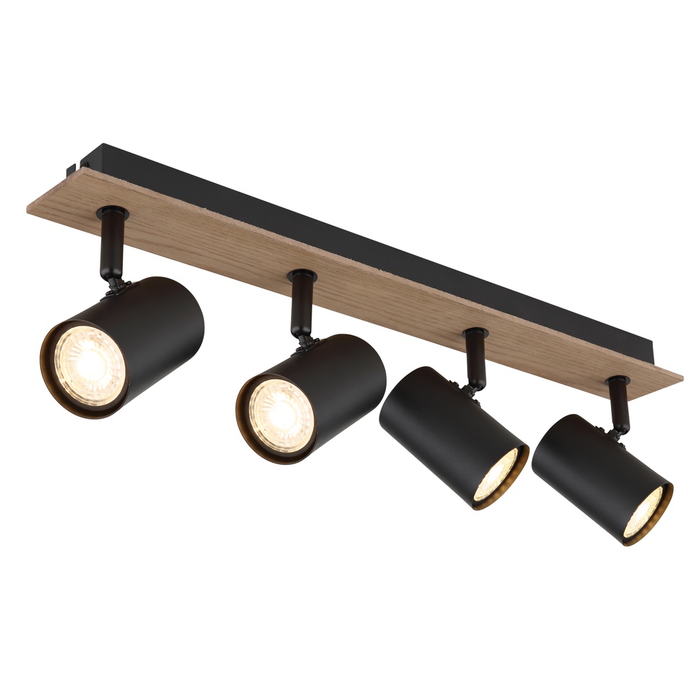 Globo Plafondlamp Linca 4-lichts zwart met hout - 57905-4