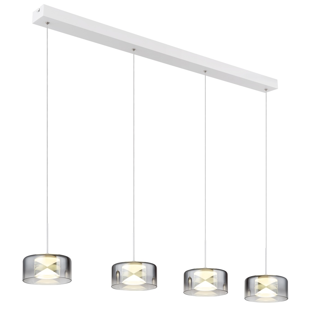Globo Design hanglampBelinda 4-lichts wit met smoke glas - 16024-4WR