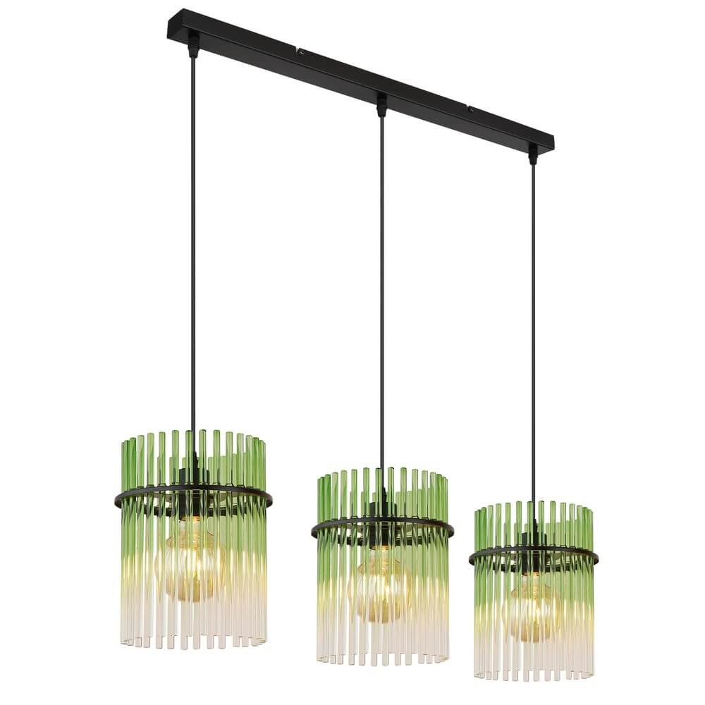 Globo Zwarte hanglamp Gorley met groen glas 3-lichts - 15698-3HG