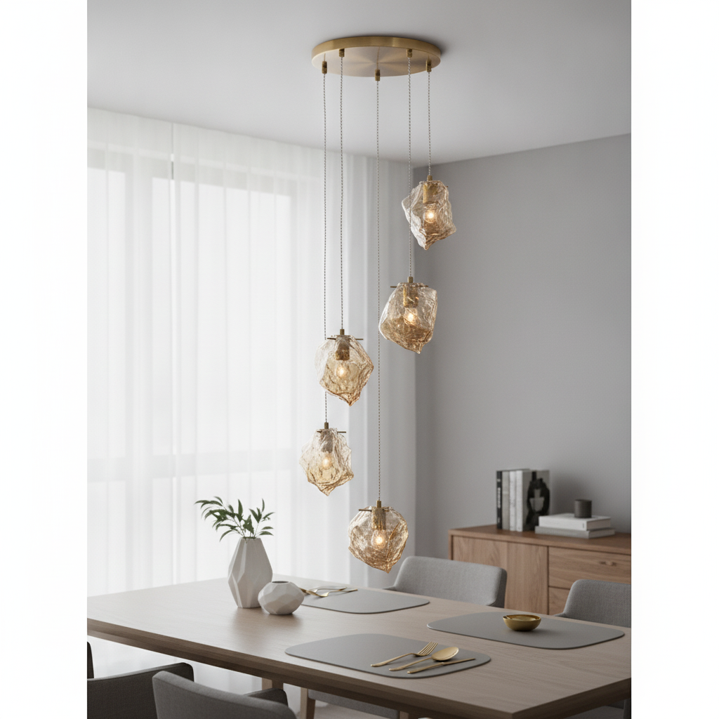 Lyora HanglampOdelle 5-lichts goud met amber glas - 110699