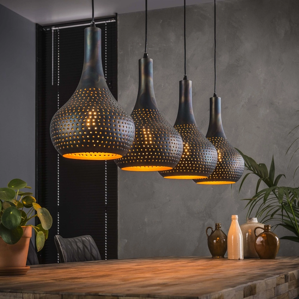 Gaatjes eettafel hanglamp Punch 4x E27 - zwart bruin