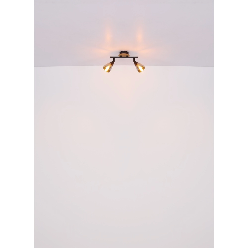 2-lichts plafondlamp Mubby zwart met houtlook Globo 9007371445868
