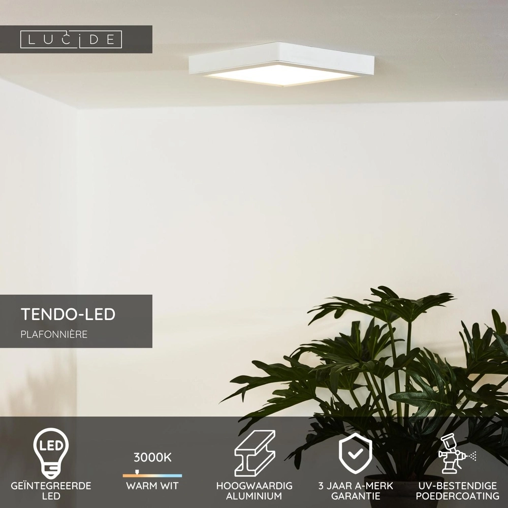 Witte plafonniere Tendo-Led vierkant Lucide 5411212071774