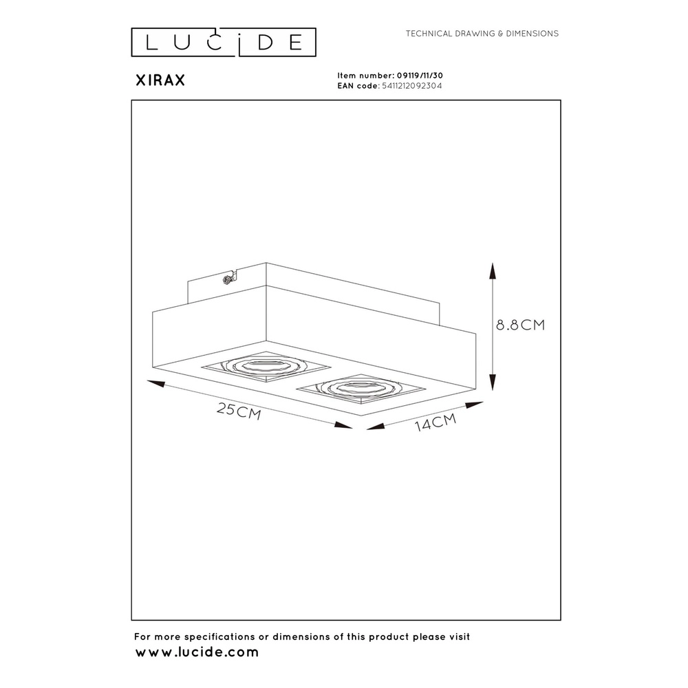 Plafondspot Xirax 2 x 5W zwart Lucide 5411212092304