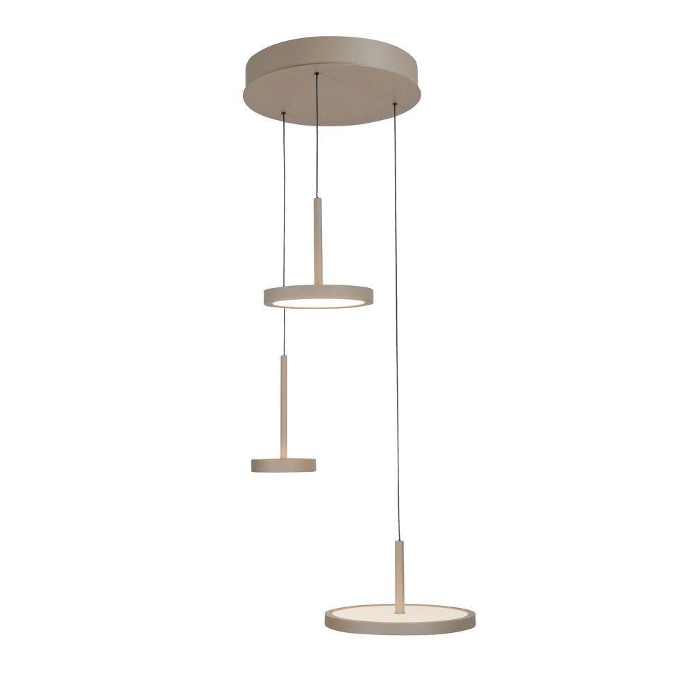 Strakke hanglamp Falcon rond 3-lichs zand bruin