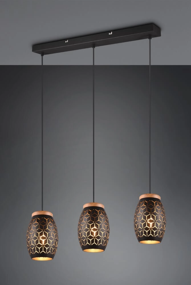 Zwart goude hanglamp Bidar 3-lichts Trio 4017807574890