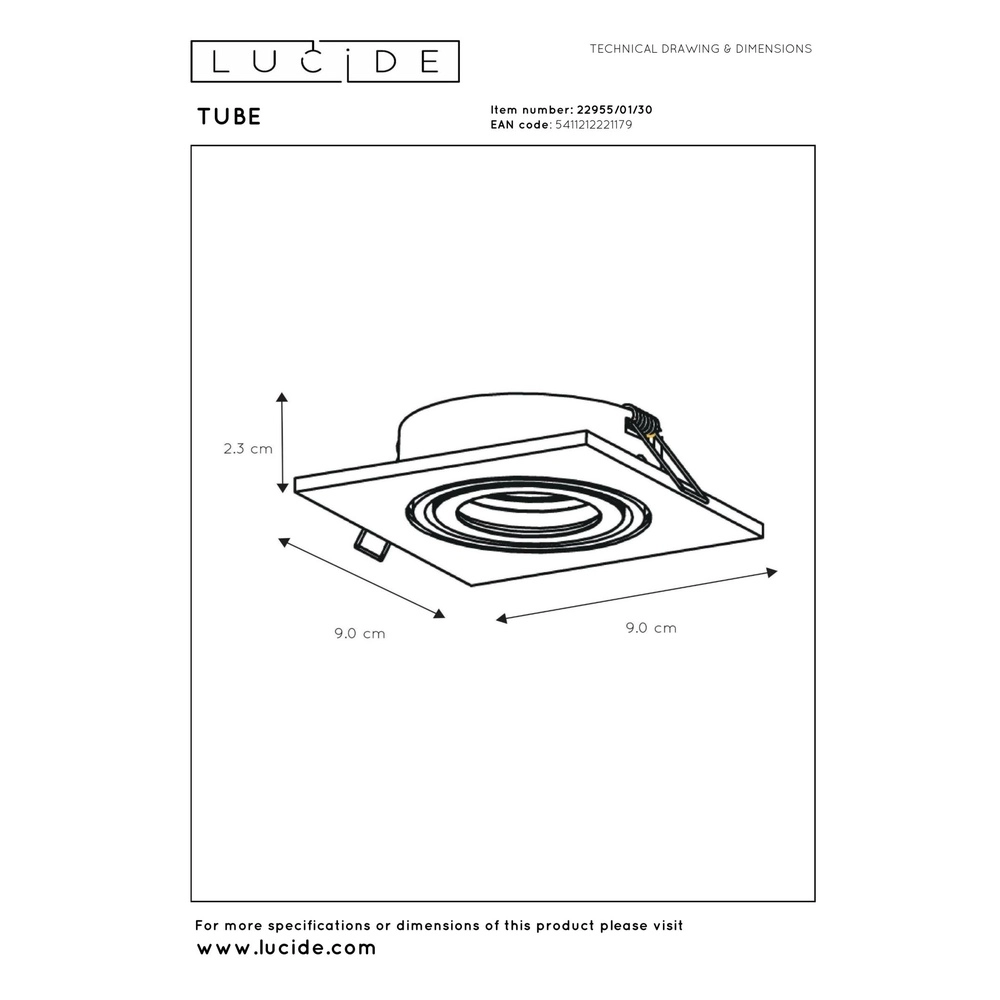 Inbouwspot Tube vierkant zwart Lucide 5411212221179