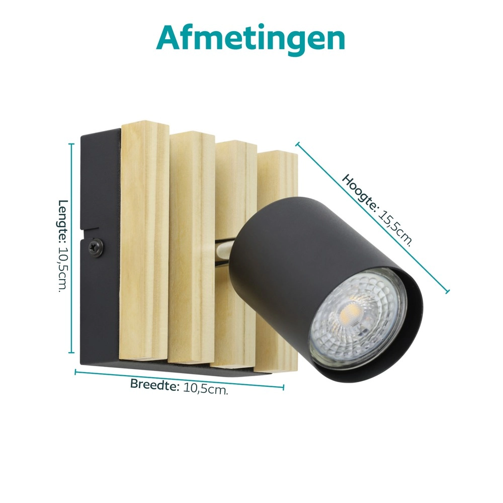 Moderne spot Cembrano enkel zwart met hout Eglo 9008606389049