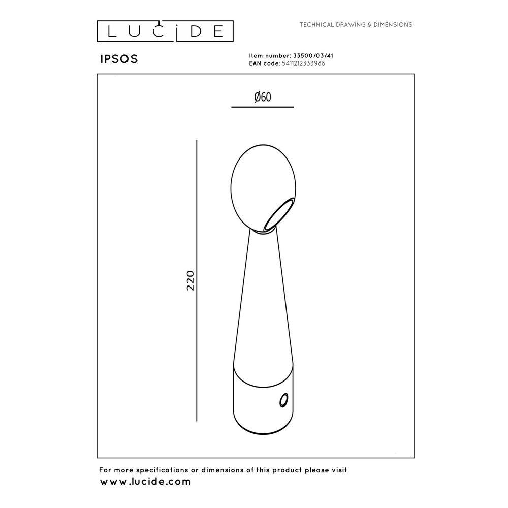 Oplaadbare tafellamp Ipsos taupe Lucide 5411212333988