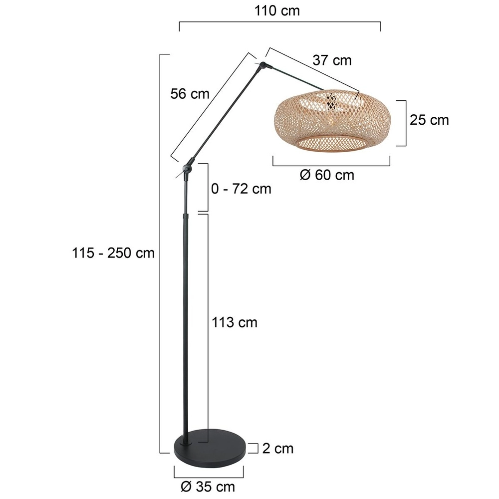 Vloerlamp Prestige Chic zwart met rotan kap Steinhauer 8712746183603