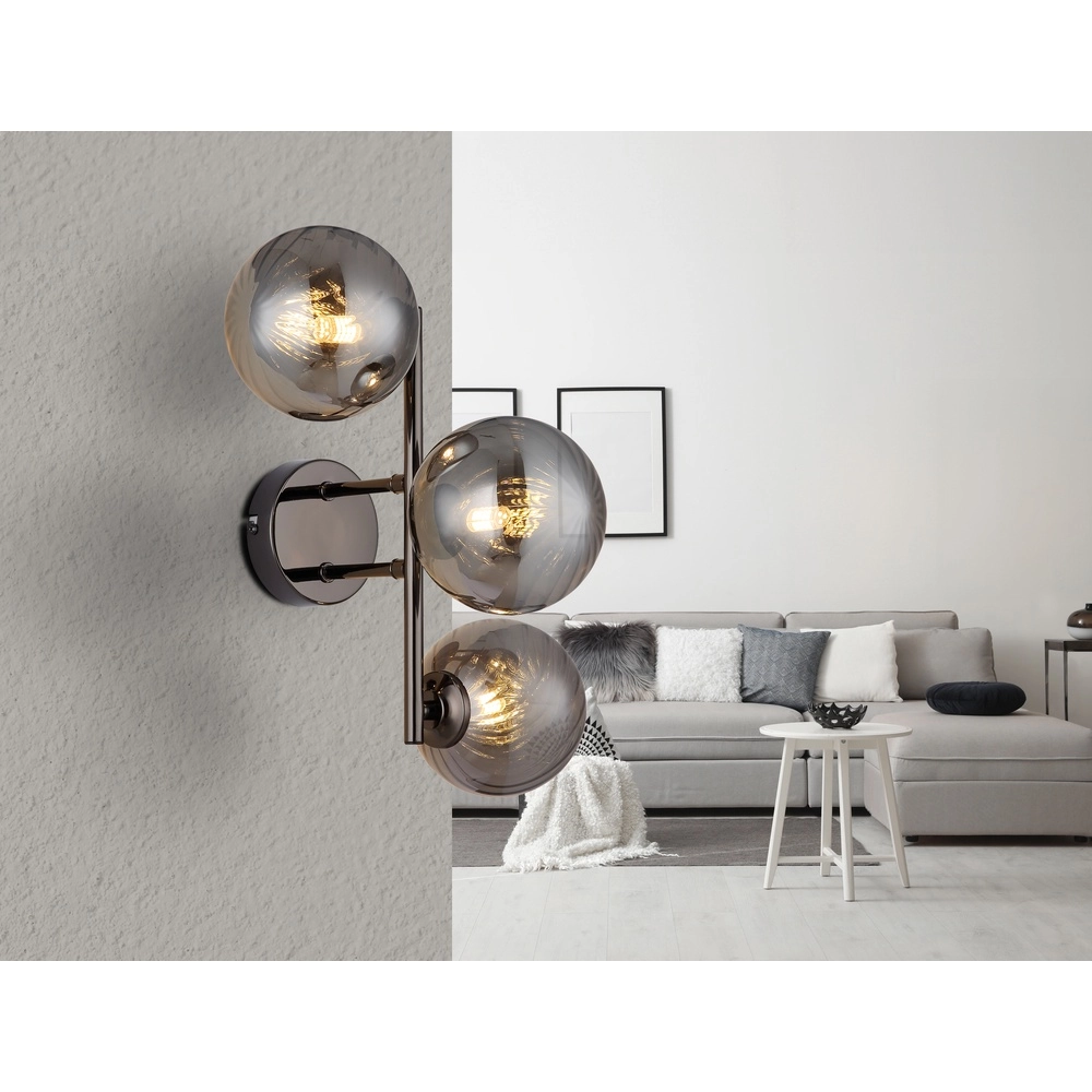 Zwarte wandlamp Conor met smoke glas Globo 9007371518180