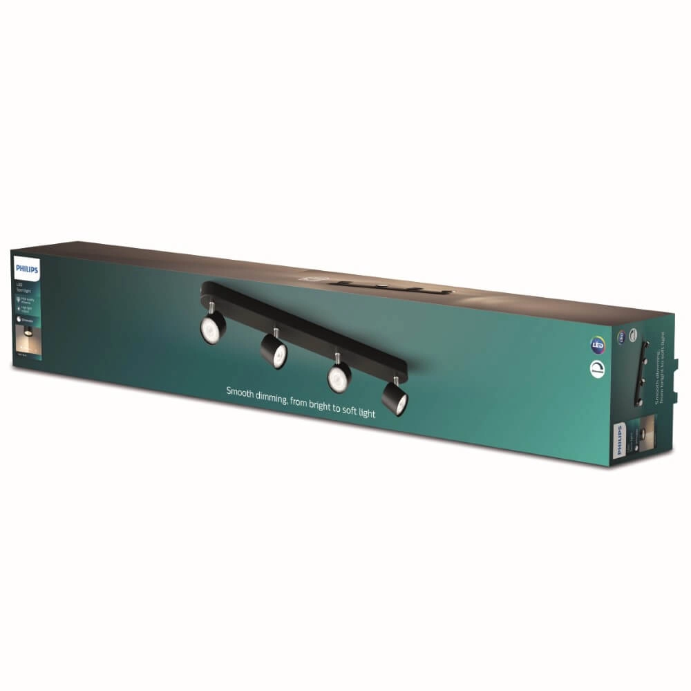 Zwarte led plafondspot Star 4-lichts Philips 8719514435438