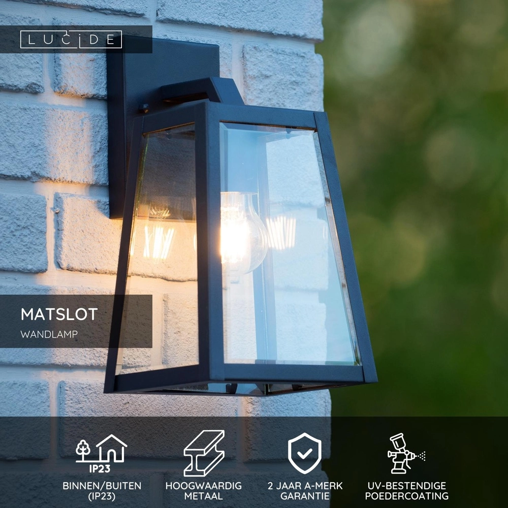 Wandlamp Matslot zwart design Lucide 5411212290403