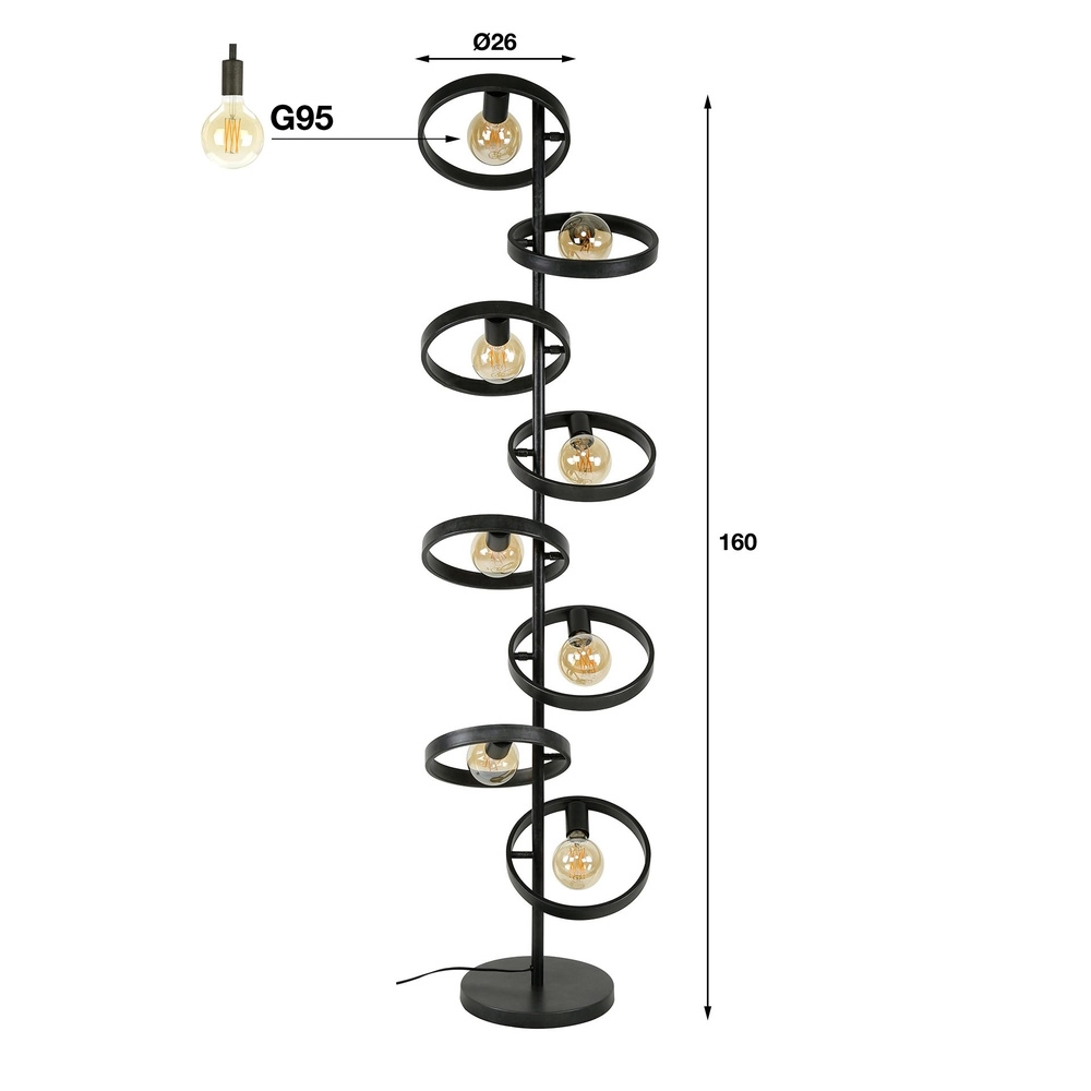 Ringen vloerlamp Hover 160cm - 8x E27 - charcoal Lyora 8716803513327