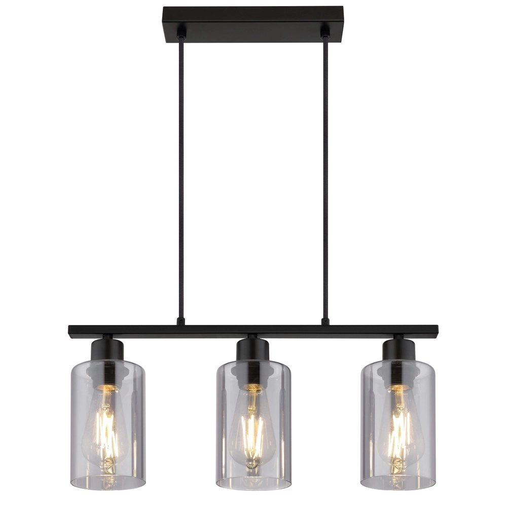 Hanglamp Hadera 3-lichts zwart met smoke glas Globo 9007371578689
