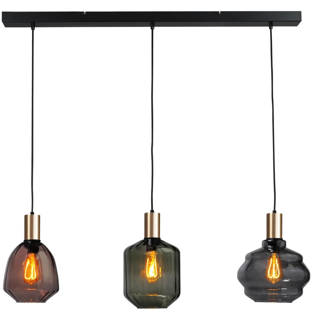 3-lichts hanglamp - goud - Porto met verschillende glazen