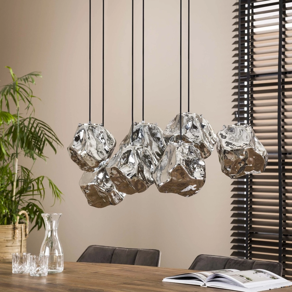 Eettafel hanglamp Rock 7-lichts - zilver glas Lyora 8716803511255
