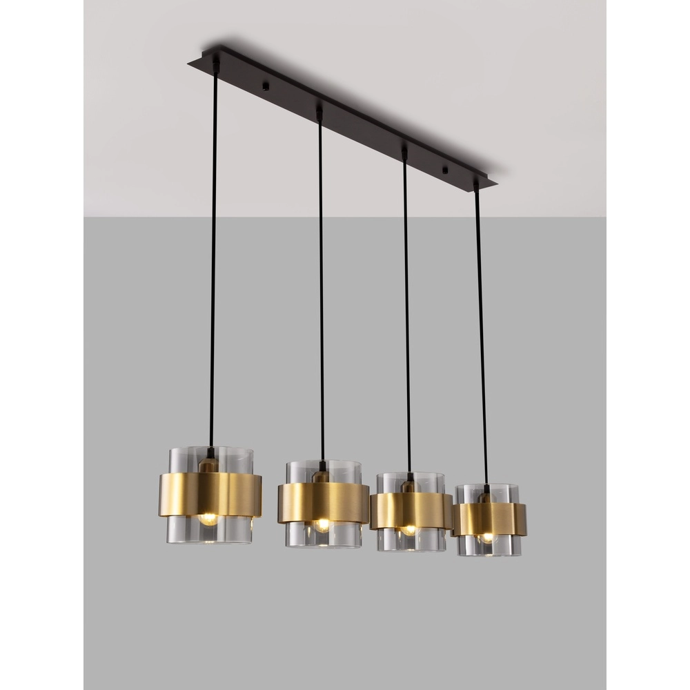 Hanglamp Sianna 4-lichts recht zwart en goud