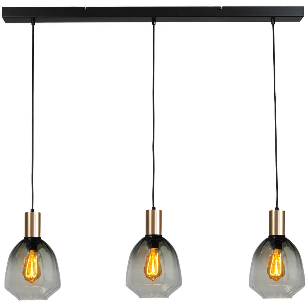 3-lichts hanglamp - goud - Porto met Nicolette green glazen 3-lichts hanglamp - goud - Porto met Nicolette green glazen