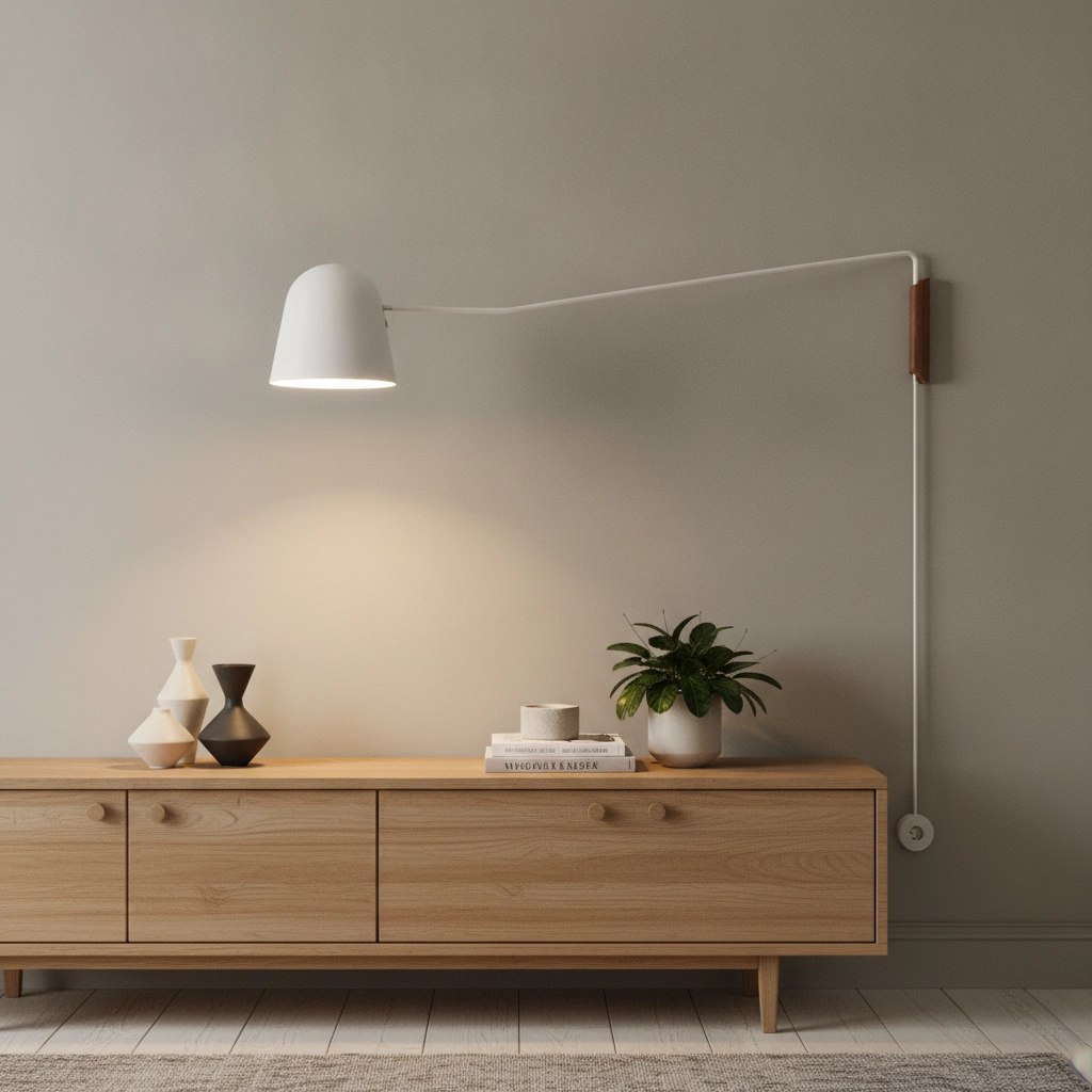 Strakke leeslamp Sensa wit met hout
