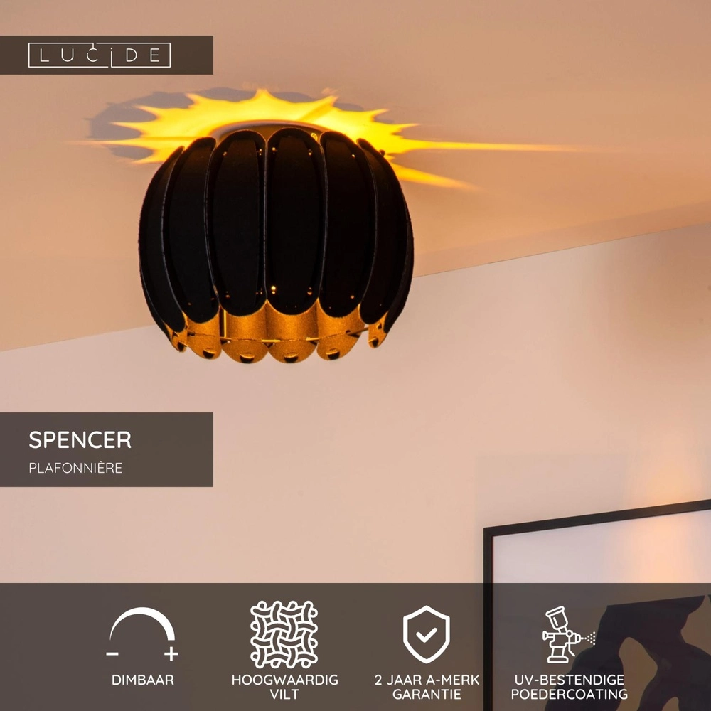 Plafondlamp Spencer Ø 30cm zwart Lucide 5411212343642