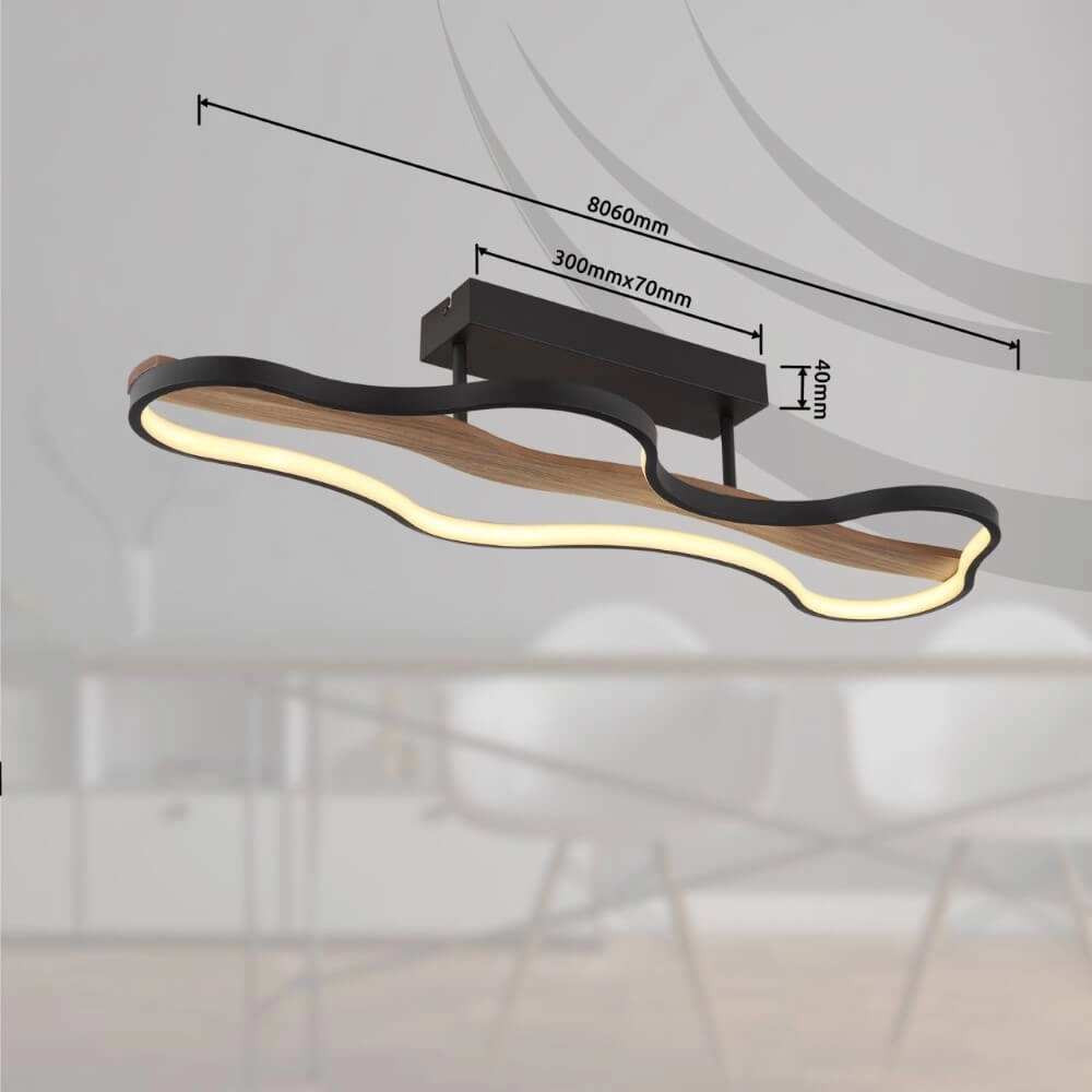 Plafondlamp Bezzy design zwart met hout Globo 9007371457649