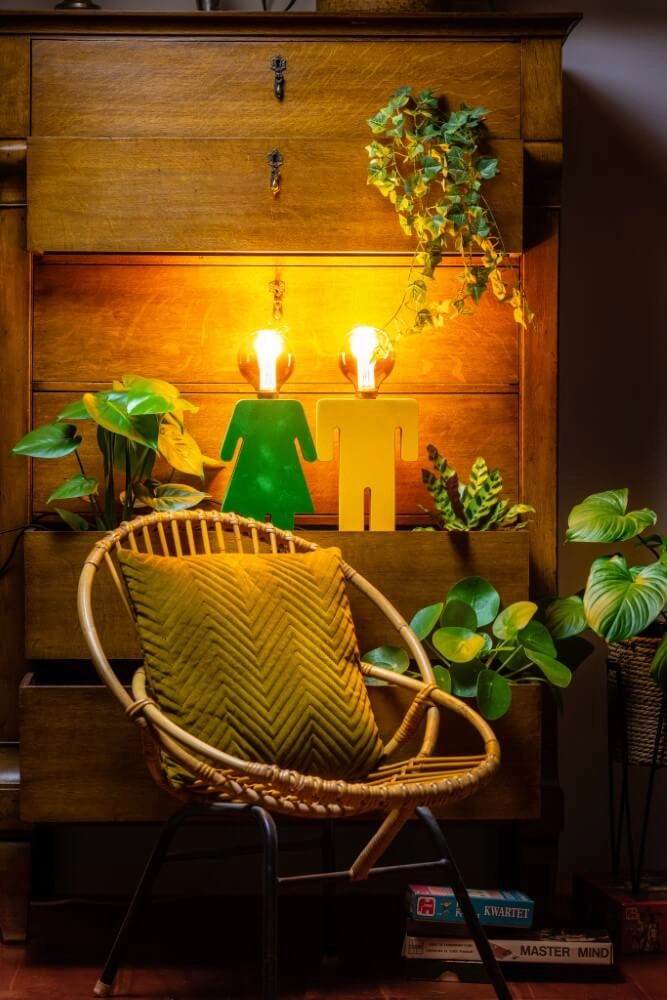 Houten tafellamp Eve Velvet groen ETH 8720195301530