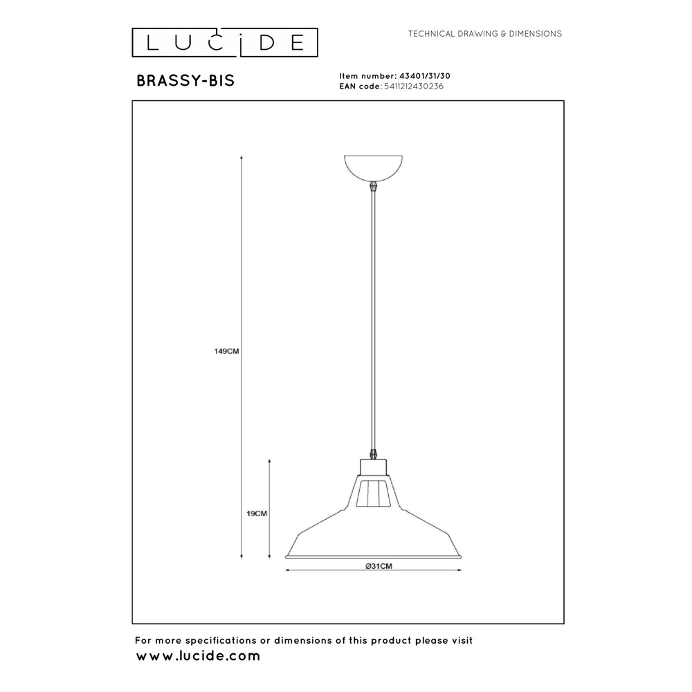 Industriele hanglamp Brassy-Bis zwart Ø 31cm Lucide 5411212430236